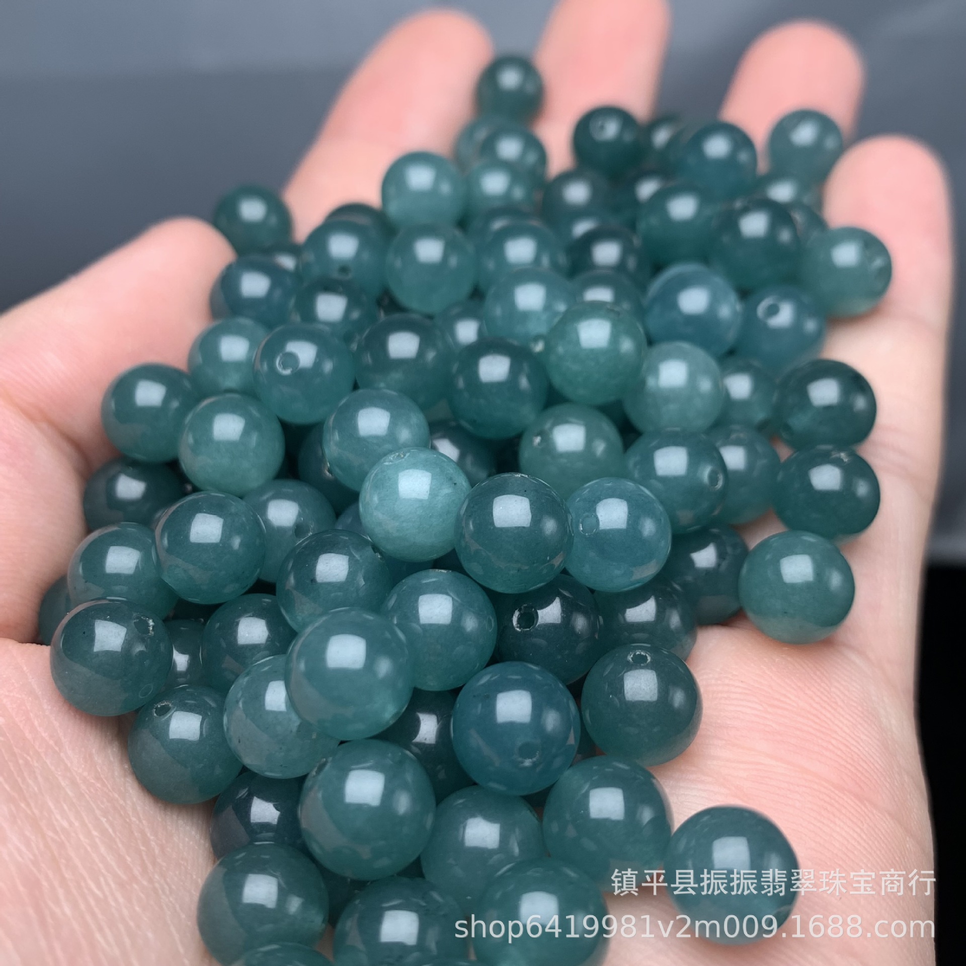 高冰翡翠蓝水色8mm圆珠批发 diy玉石饰品手链项链散珠玉珠手串详情3
