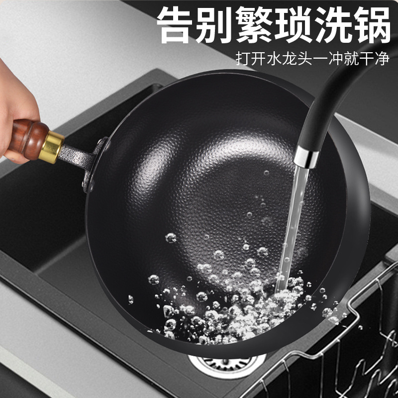 新款古法大肚锅章丘手工锻打铁锅炒锅奶锅无涂层平底锅不粘锅工厂详情17