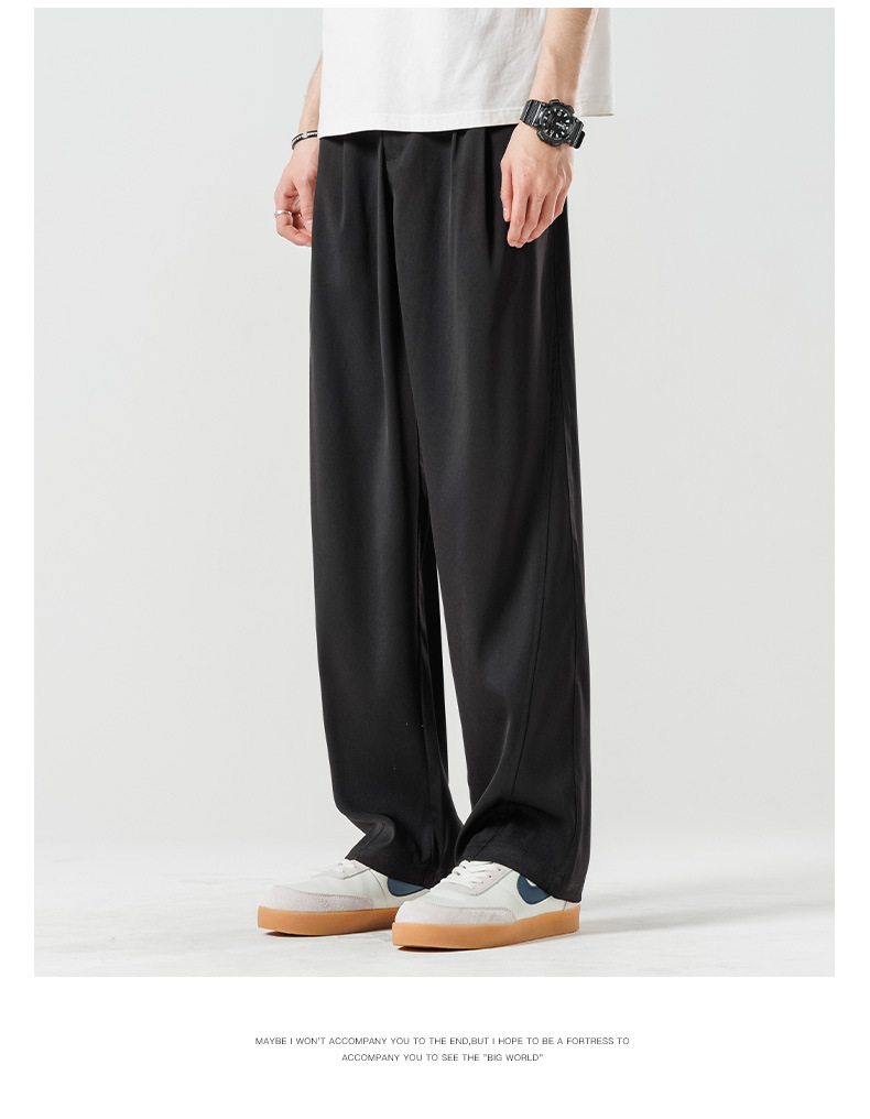Drapeado casual traje pantalones hombre verano fino hielo seda suelto drapeado sentido marrón premium sentido recto pantalones largos pic 5