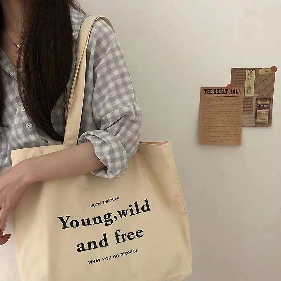 Single-shoulder canvas bag for female students in class, artistic Korean style retro English fashion shopping wholesale cloth bag, zipper bag pic 3