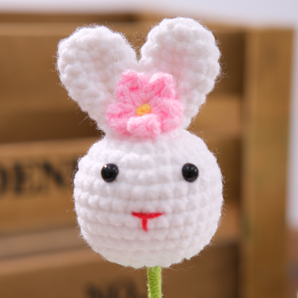 仿真迷你小兔子毛线针织成品盆栽diy装饰送朋友老师桌面实用礼品详情4