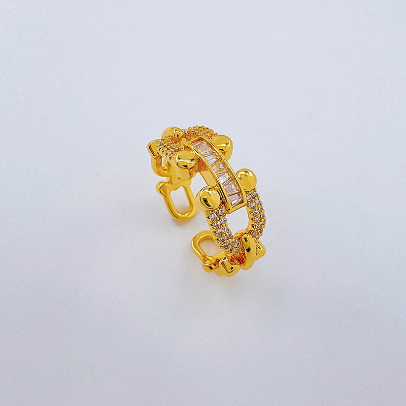 Bergamota nuevo anillo chapado en oro real calado simple europeo y americano anillo abierto hebilla de herradura personalidad hebilla de anillo versátil pic 13
