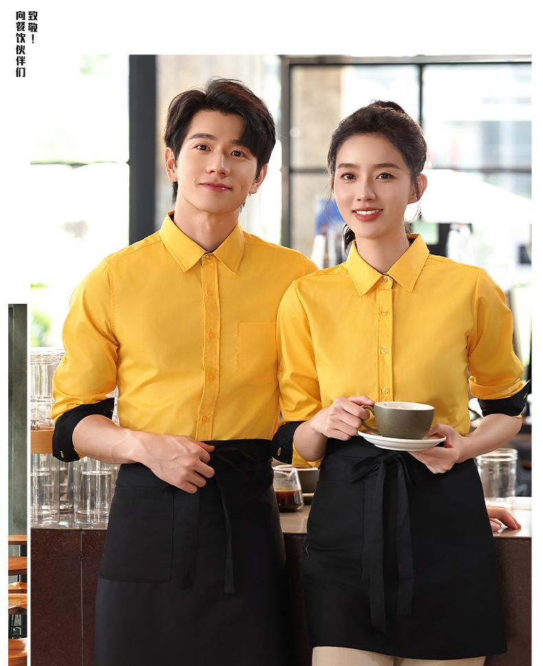 蓝色服务员工作服长袖衬衣套装餐饮奶茶咖啡店员工工装衬衫女定制详情26