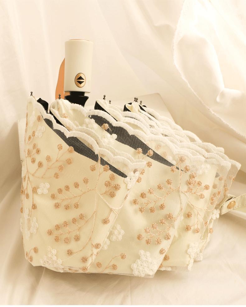 刺绣双层黑胶防晒少女心蕾丝全自动防紫外线晴雨两用遮阳太阳伞详情23