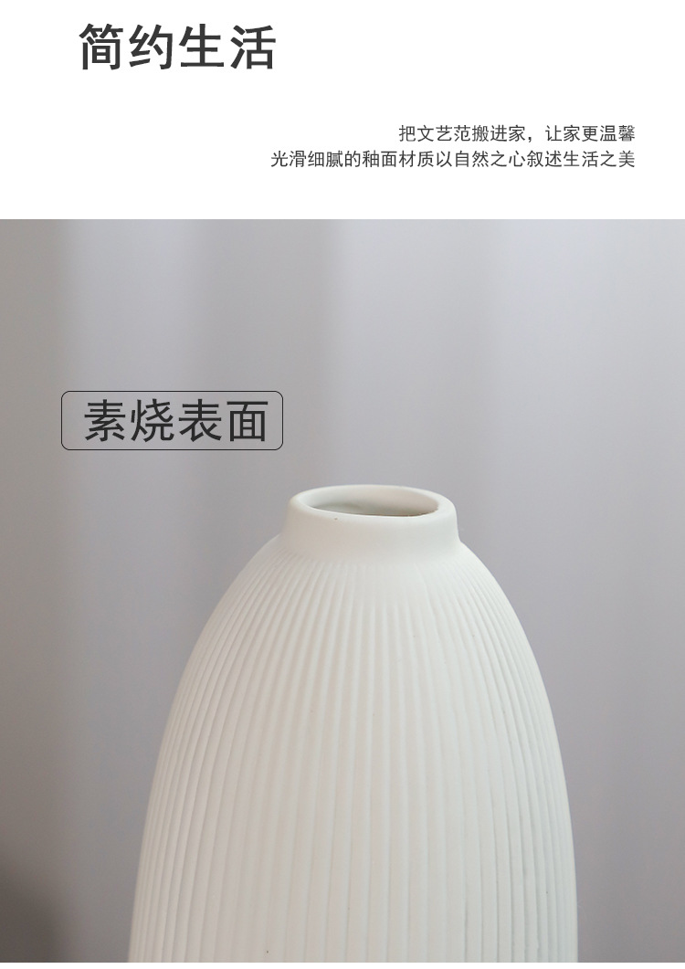 2026 Modern and simple ceramic vase, creative home decoration, unfired white flower arrangement, striped flower vases, desktop business gifts pic 3