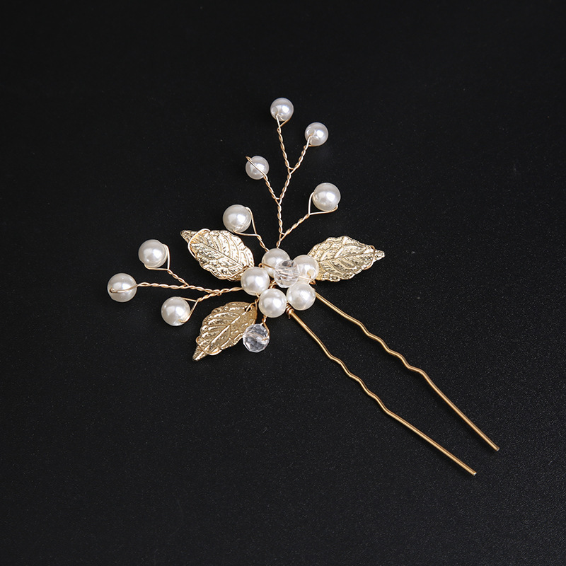 Hot-selling golden European and American style bride headwear, handcrafted pearl hair accessories, wedding updo accessories, hair forks, hairpin covers pic 11