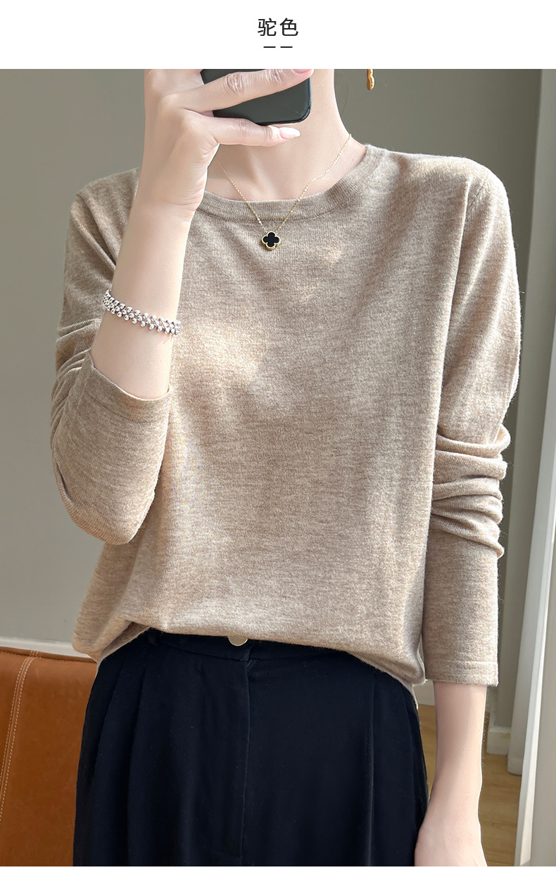 A fine-spun fine wool knitted sweater for women with a round neck, thin spring loose long-sleeved mulberry silk T-shirt, paired with a base layer top pic 17