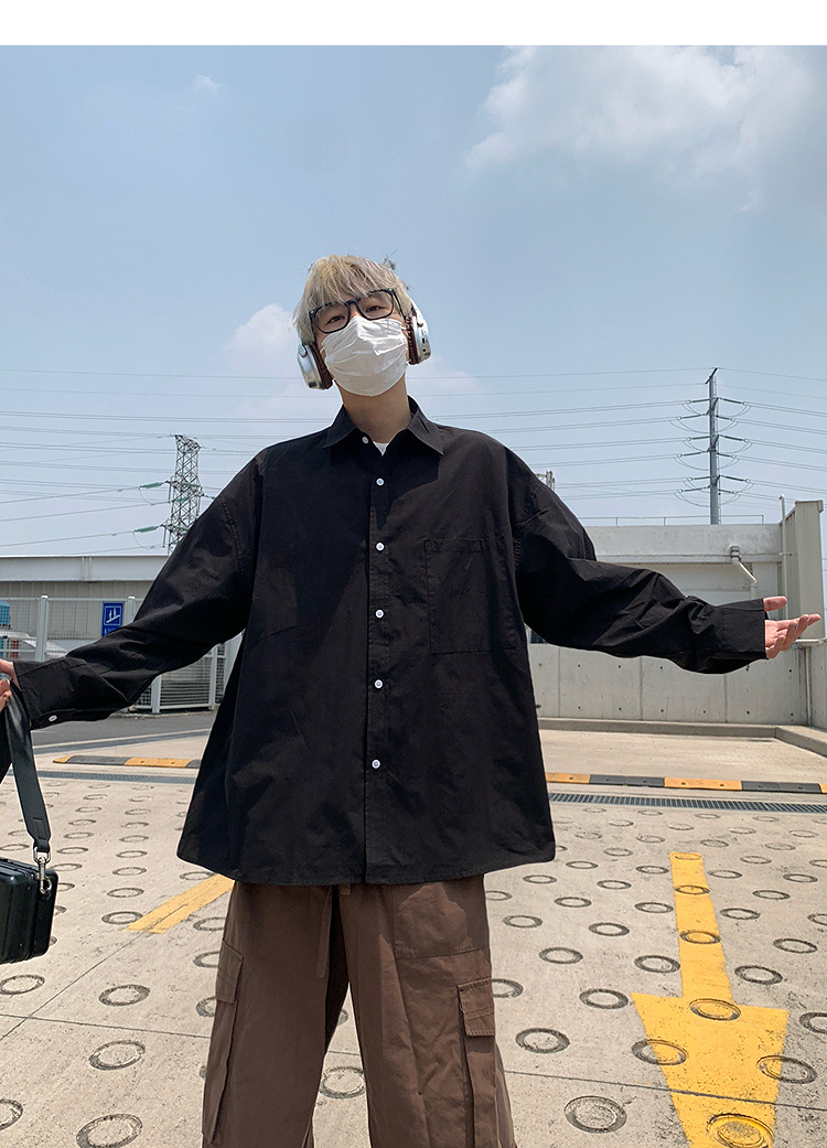 简恒薄款纯棉纯色衬衫男士长袖宽松防晒外套秋季痞帅日系休闲衬衣 pic 35