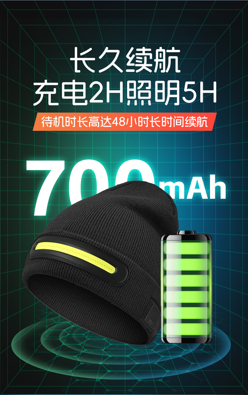 新款LED炫彩照明充电蓝牙音乐帽万圣节派对表演娱乐七彩发光帽子详情4