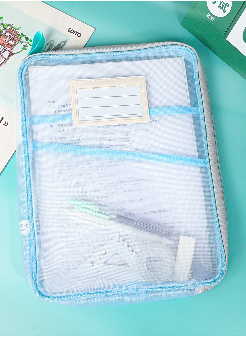Japanese A4 subject classification bag for primary school students, thickened tutorial mesh, zipper storage file bag, transparent for exams pic 9