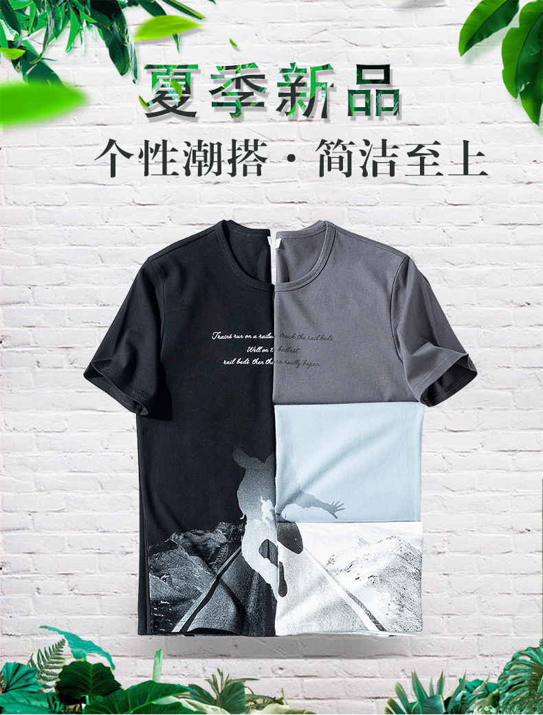 2023 Summer New short-sleeved T-shirt for men, round-neck casual half-sleeved base layer, trendy top, T-shirt, pure cotton for men pic 1