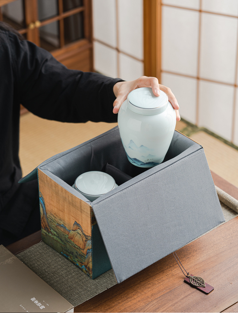 茶叶包装盒空布包陶瓷罐龙井瓜片藤茶扁茶存储罐通用批发定制logo详情12