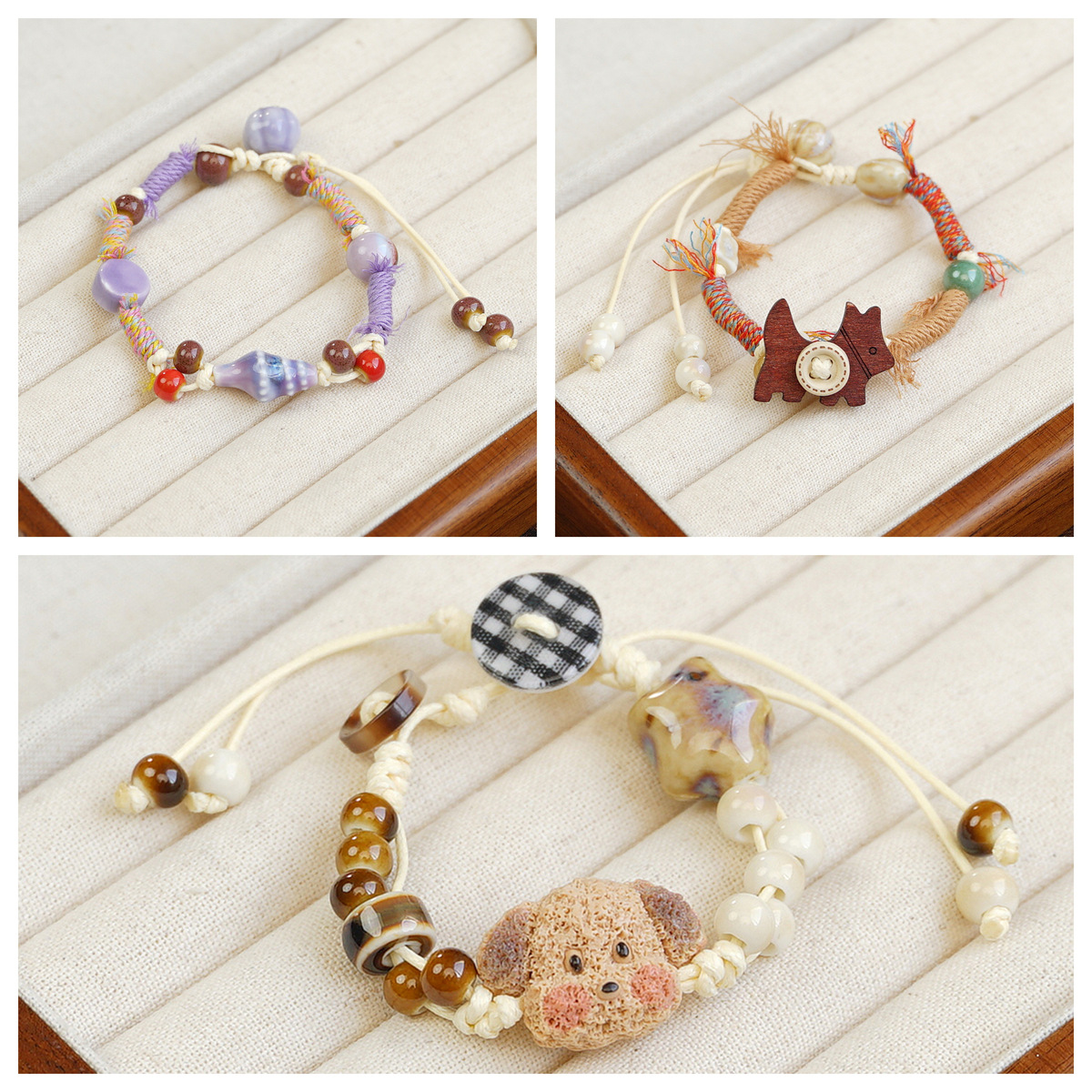 Wholesale of Jingdezhen temperament ceramic bracelets with ethnic style, Maillard color series and New China style Teddy dog bracelets pic 1