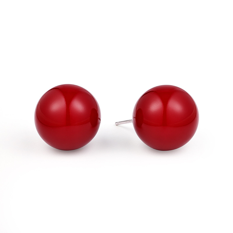 夏季欧美红色系女S925红玛瑙复古韩版耳饰纯银包金豆豆圆珠耳钉详情22