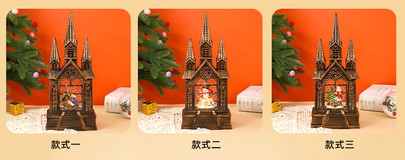 新款仿古亚克力三顶教堂音乐盒欧美跨境圣诞节氛围布置摆件装饰品详情8