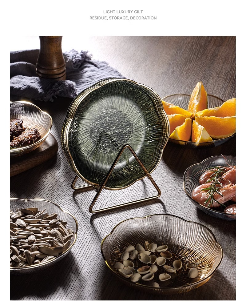 北欧轻奢甜品水果零食盘玻璃果盘黑色密胺餐具套装玻璃餐具套装项链水晶玻璃日用品百货玻璃盒子详情20