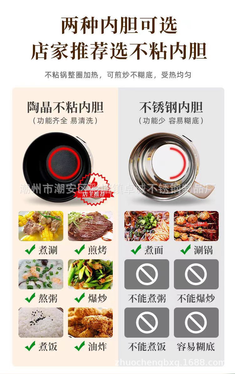 跨境礼品外卖火锅双层多功能电煮锅电热锅蒸煮不粘锅一体锅宿舍锅详情9