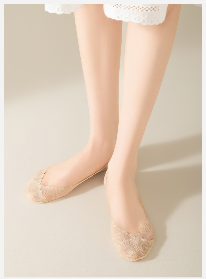 蕾丝隐形袜子船袜女硅胶防滑不掉跟单鞋夏季透气薄款棉底浅口短袜详情16