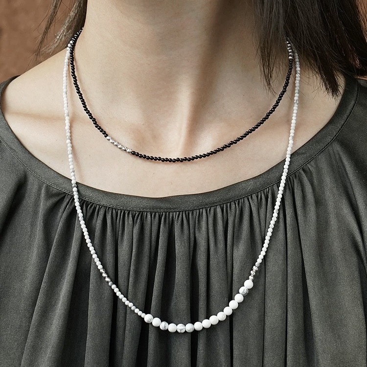 小众设计黑玛瑙串珠长款项链女简约冷淡风气质双层叠戴OT扣锁骨链详情5