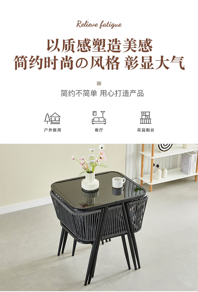 Modern and simple outdoor balcony rattan table and chair set, courtyard leisure three-piece set, garden tea table and chair set pic 5