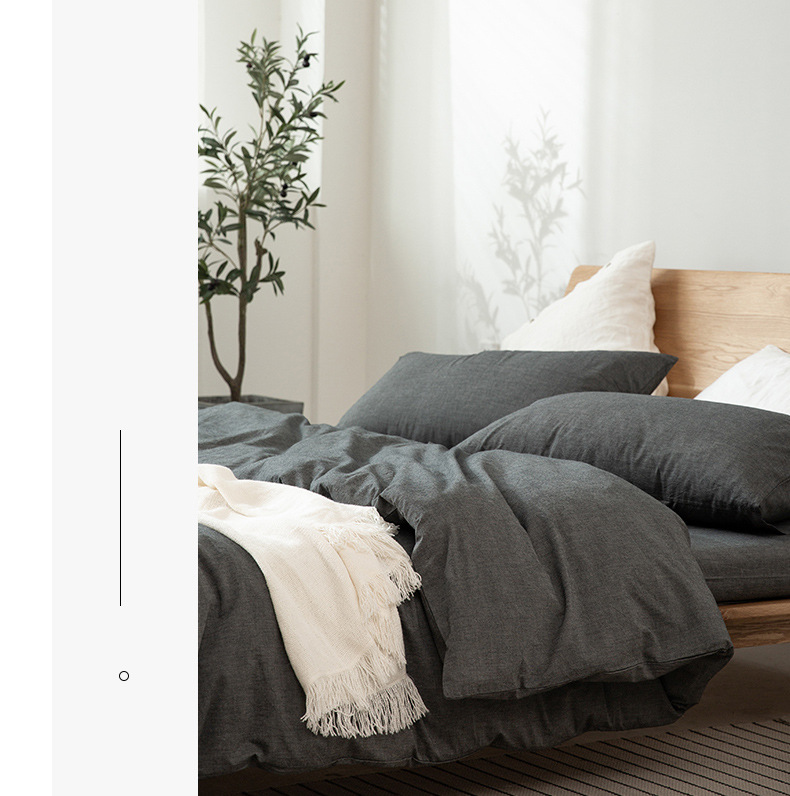 All-cotton yarn-dyed washed cotton four-piece set, pure cotton Japanese-style simple plain color quilt cover, bed sheet, bed hat style, student dormitory pic 5