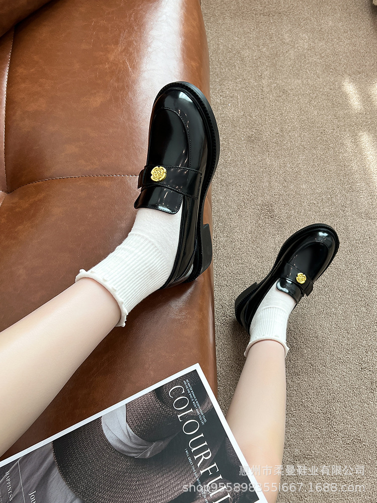 牛皮版葡萄妈同款秋冬加绒厚底单鞋真皮一脚蹬内增高乐福小皮鞋女详情9