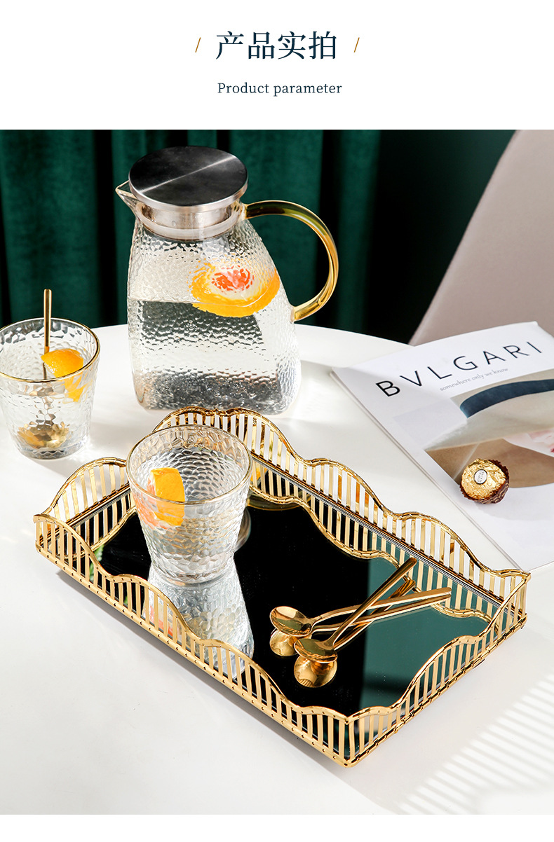 铁艺玻璃镜面果盘婚礼果盘北欧金属化妆品收纳托盘果盘大号容量详情5