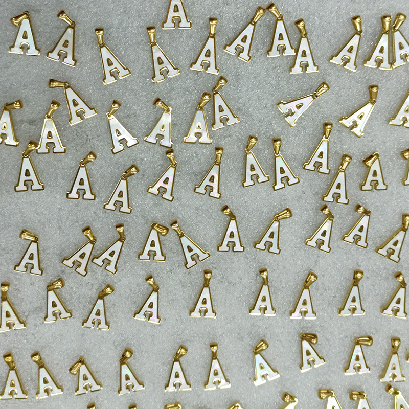 Wholesale cross-border 18K gold shell stainless steel letter pendants, 26 capital letter titanium steel necklaces for women pic 21