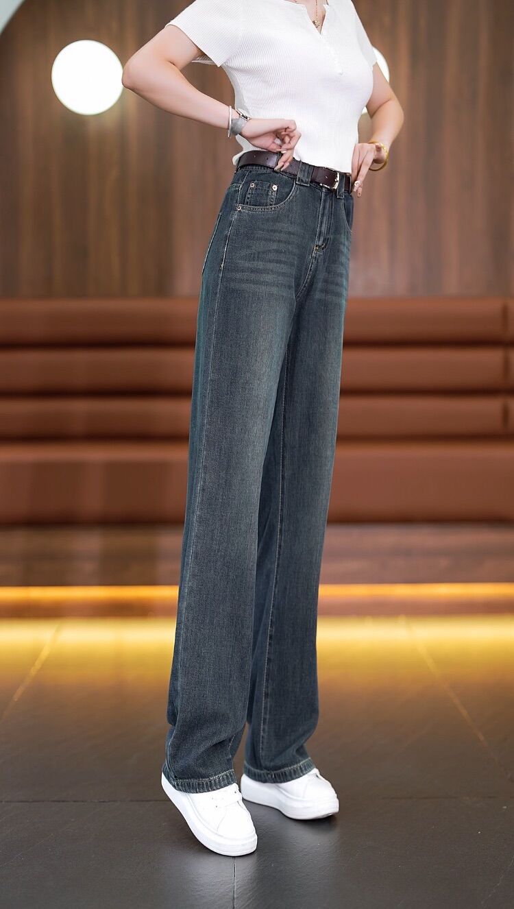Wide-leg jeans for women 2025 Autumn new style High-waisted slimming wide-leg pants retro stretch versatile floor-length straight-leg pants pic 7