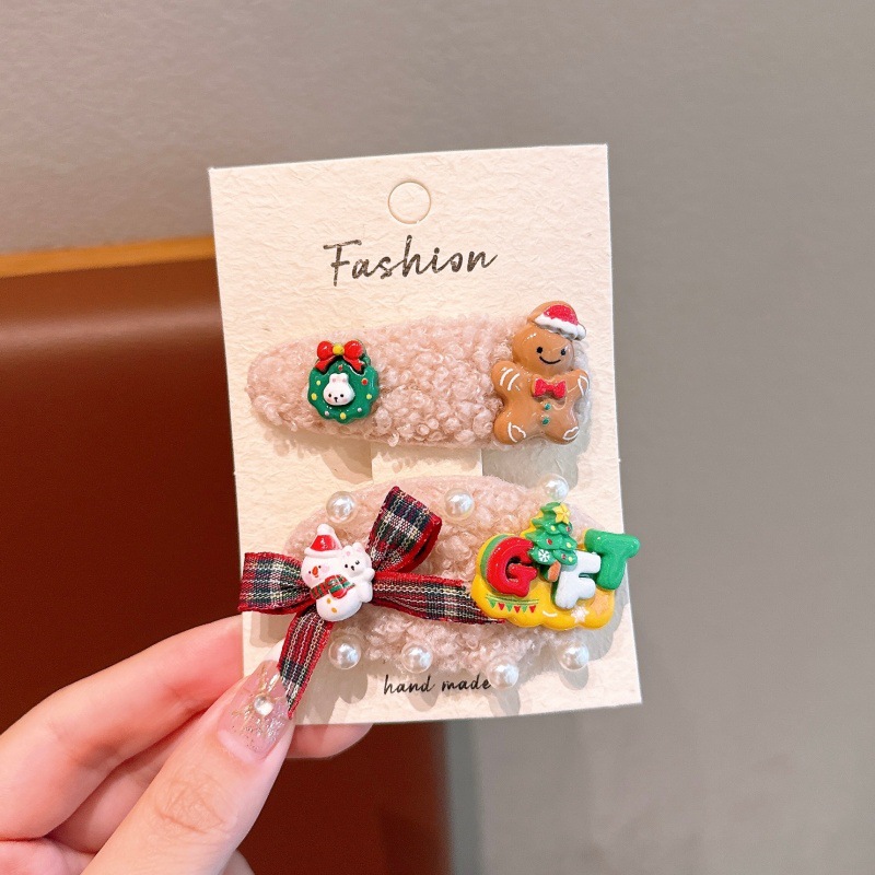 圣诞节可爱毛绒姜饼人儿童发夹女孩宝宝圣诞树发饰刘海夹发饰品详情11