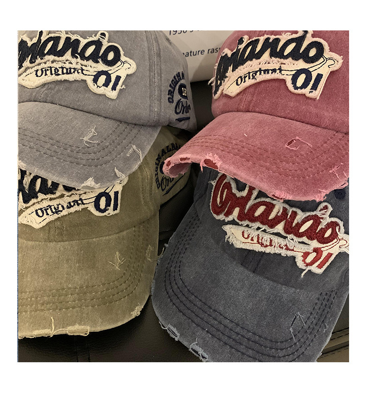 American retro distressed baseball cap for women, washed-out, ripped denim wide-brimmed baseball cap, face-showing small cap pic 12