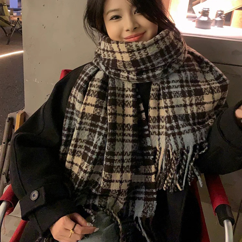 桐庐围巾女千鸟格披肩两用韩版百搭爆款保暖新款冬季高级学生围脖详情1