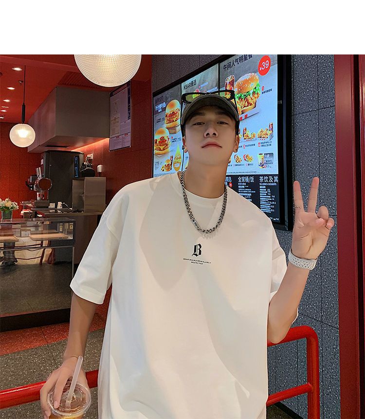 国潮T恤ins港风潮流夏季短袖T恤男潮牌宽松男士小众体恤百搭时尚详情4