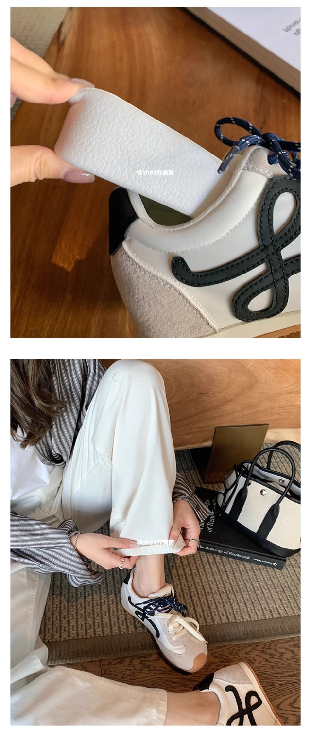苏茵茵同款7cm内增高版~复古小歪头鸳鸯鞋带休闲鞋德训鞋女阿甘鞋详情7