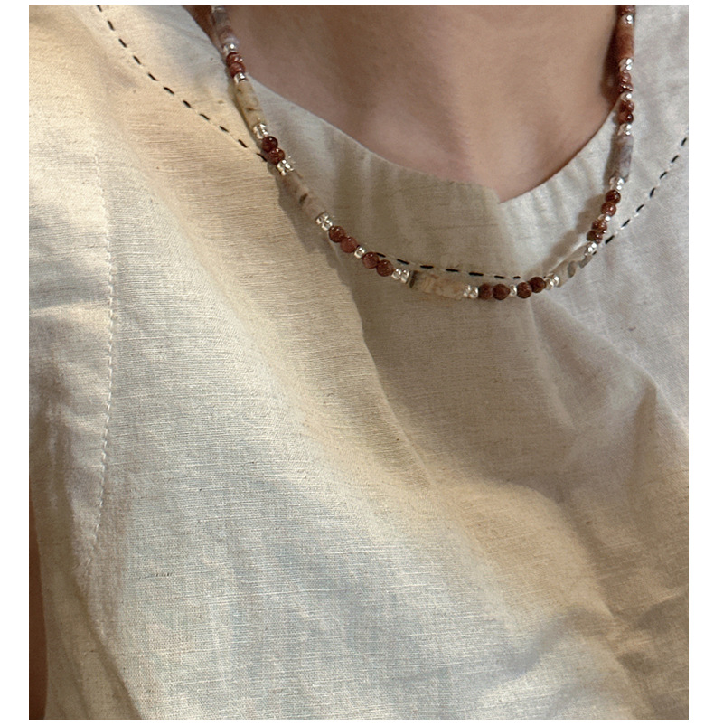 S925 Silver Korean Edition Niche Design Sense late autumn coffee-colored handcrafted necklace, Korean fashionable and individual Maillard necklace pic 14