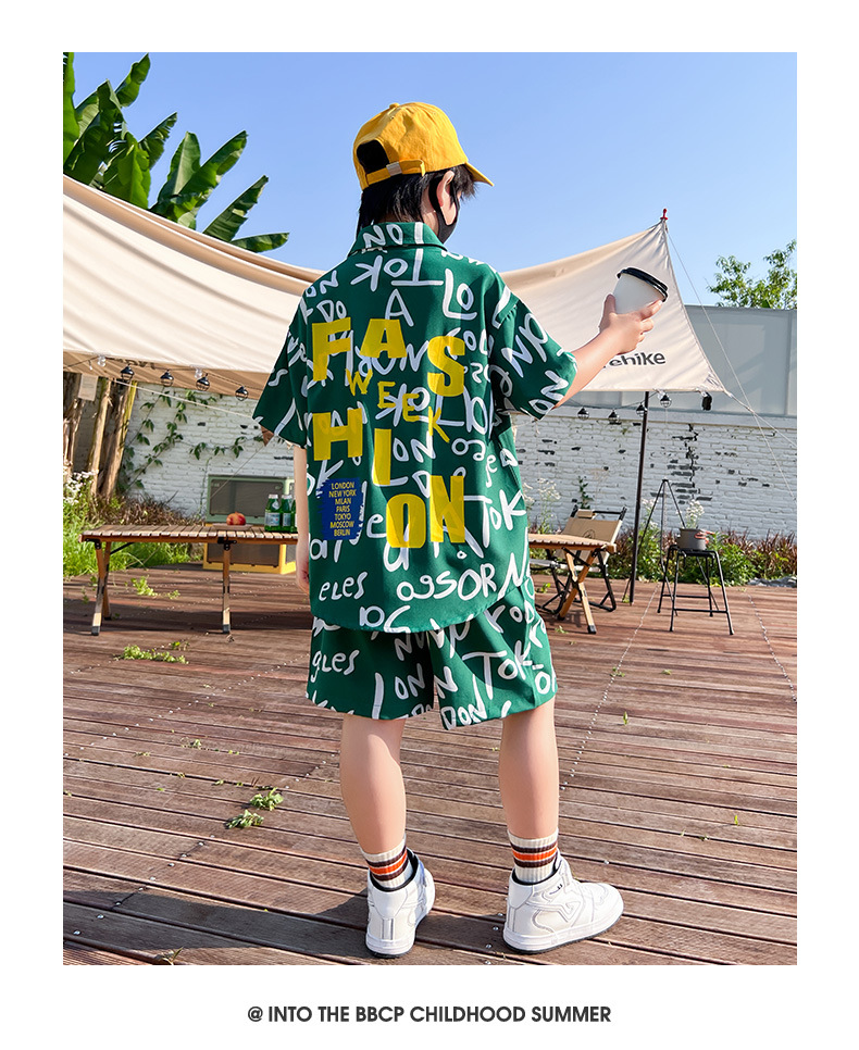 Niño vestido de verano manga corta blusa conjunto 2025 nuevo trendy grande niño dos piezas niño frito street sport pic 14