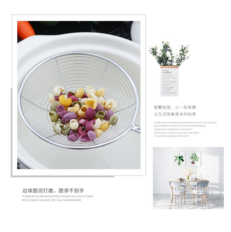 Stainless steel large strainer, household kitchen oil-frying filter, wire strainer, round tube, double-wire large noodle and dumpling scooping strainer pic 14