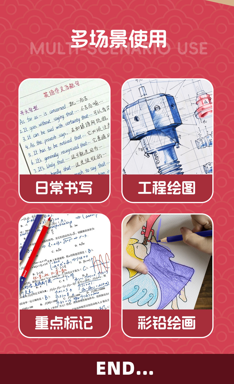 施柏德跨境红蓝双色木工铅笔绘图划线画线六角杆撞色彩铅记号笔详情9