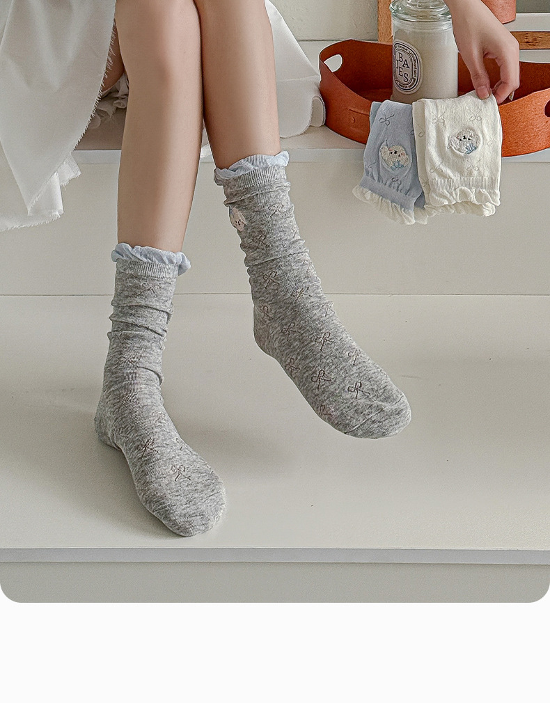 袜子女夏季薄款堆堆袜纯色纯棉无骨ins刺绣网眼透气吸汗中筒袜详情12