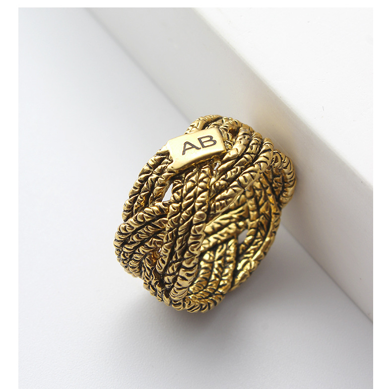 法式做旧戒指女编织藤条复古戒指小众设计时尚ins铜镀18k金戒指女详情9