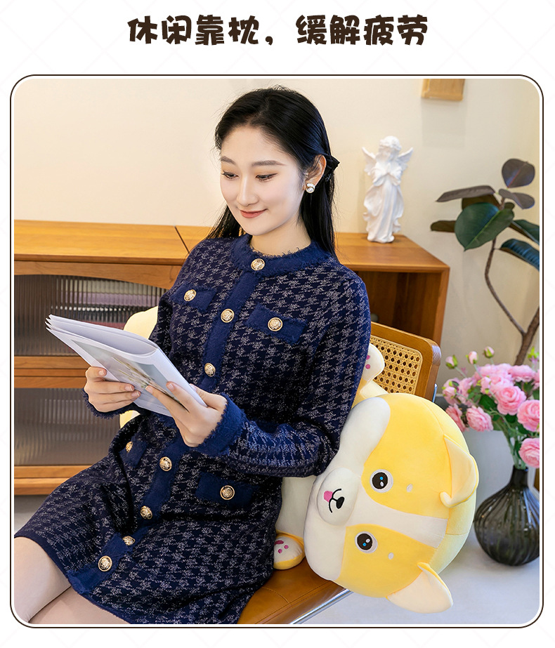 Cross-border cute long cartoon Corgi plush toy pillow, soft and adorable peach-bottomed girl bed companion doll gift pic 6