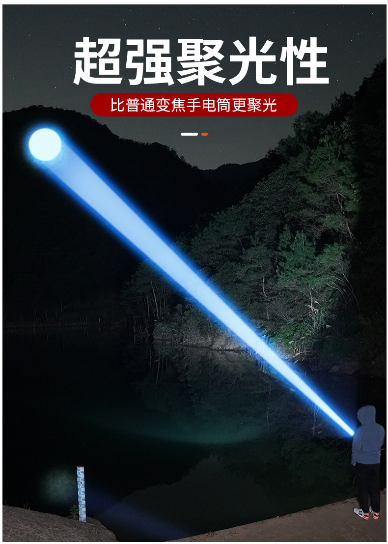跨境新款白激光手电筒充电便携数字电显全铝合金手电筒强光长续航详情9