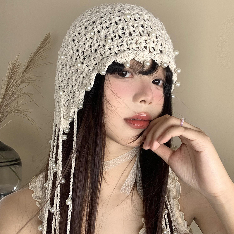 A collection of Japanese-style hand-woven headscarves, thin, hollowed-out woolen hats for women, and retro and artistic knitted hats pic 21