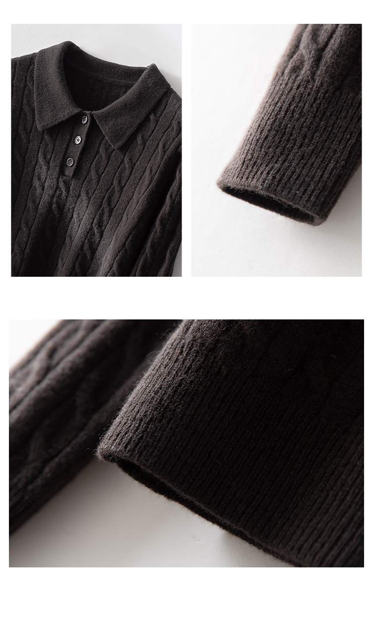 The new autumn and winter style lapel 100% wool cardigan with pit stripes and shell buckles is a versatile sweater for women pic 16