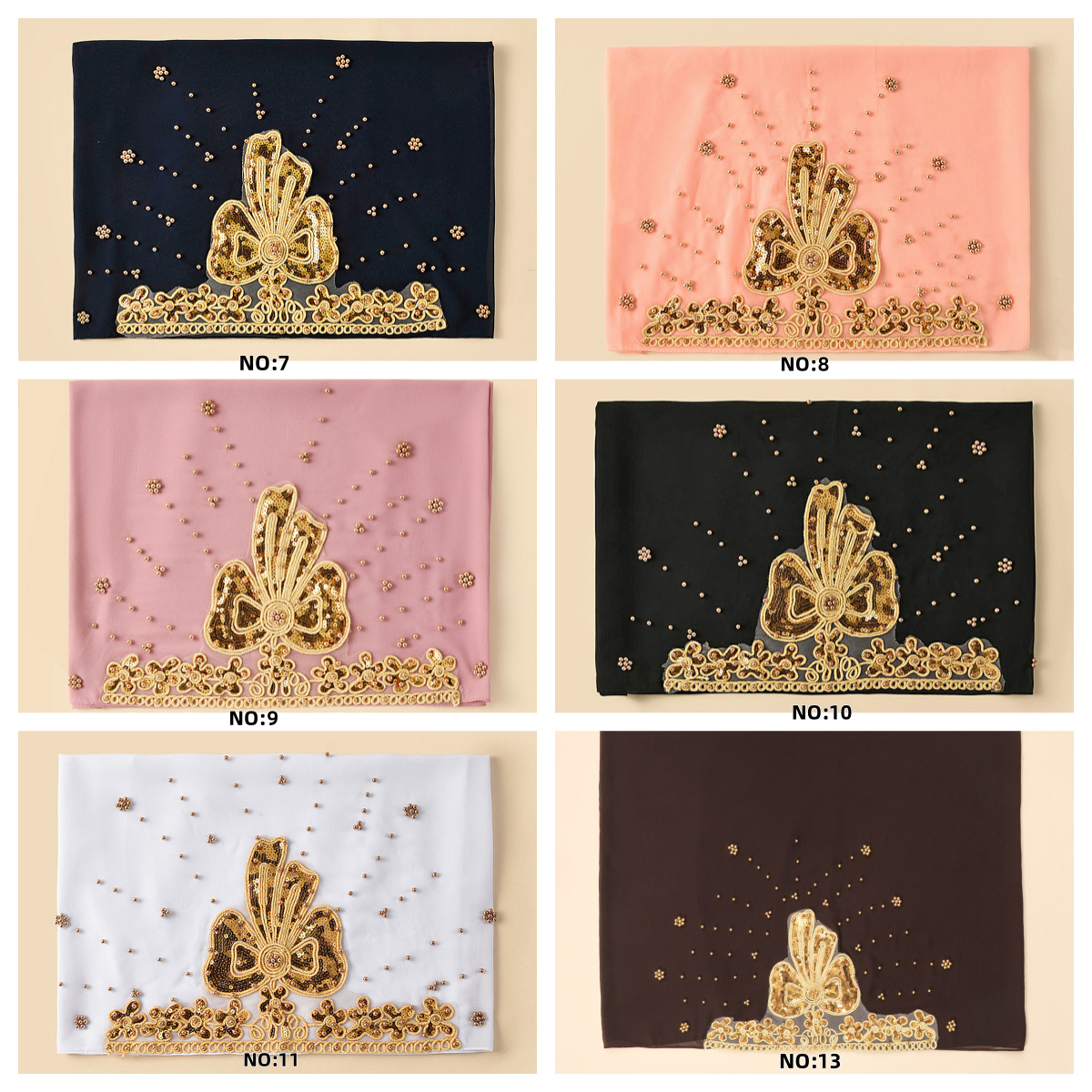 A107 New Ethnic-style headscarf, pearl chiffon, beaded long scarf, cross-border manufacturer, headscarf for export with rolled edges pic 2