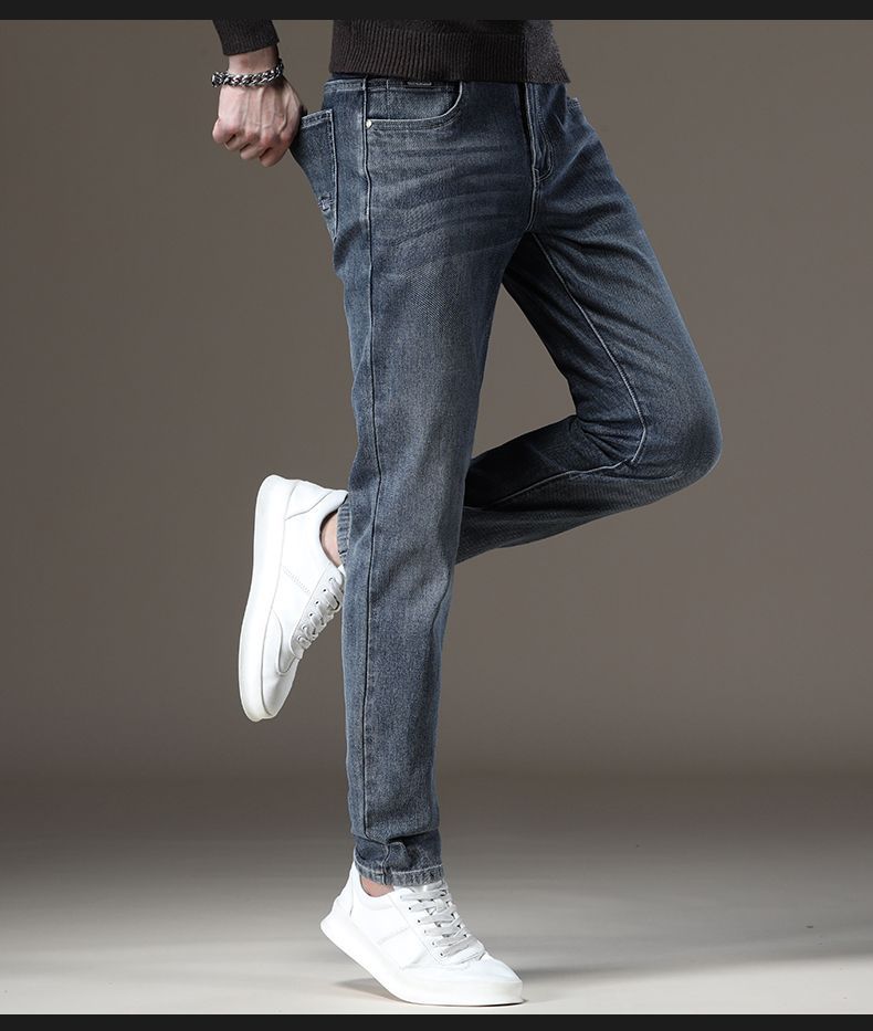 Autumn and winter thickened and fleece jeans for men, autumn straight-leg, fashionable and versatile, slim-fitting, petite stretch denim long pants, thick style pic 23