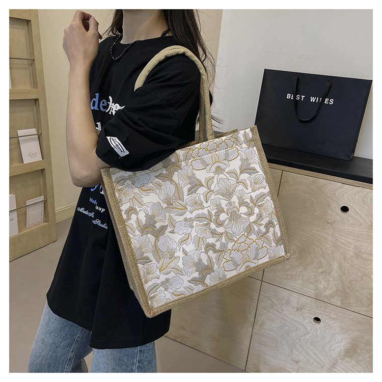 韩版文艺女包新款潮高颜值大容量棉麻时尚上班通勤手提袋便当包包详情16