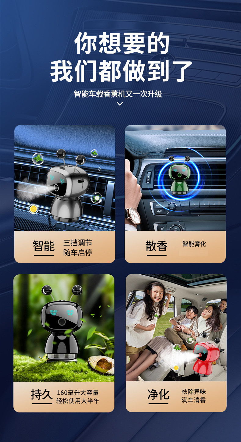 车载机器人智能香薰汽车内饰空调出风口香水座车用装饰香氛香薰器汽车用品详情4
