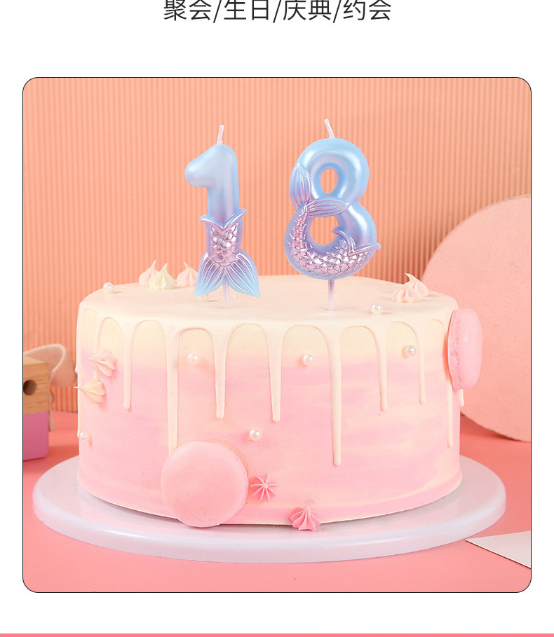Cross-border bestseller mermaid digital candle pink and blue birthday outfit plugin Fishtail party decoration pic 5
