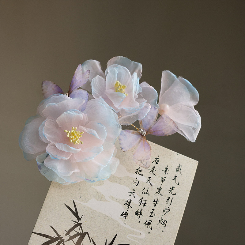 Spring embossed silk flower hair clips, ancient-style Hanfu, peony lace clips, flower headwear, atmosphere, horse face skirt with hair accessories pic 1